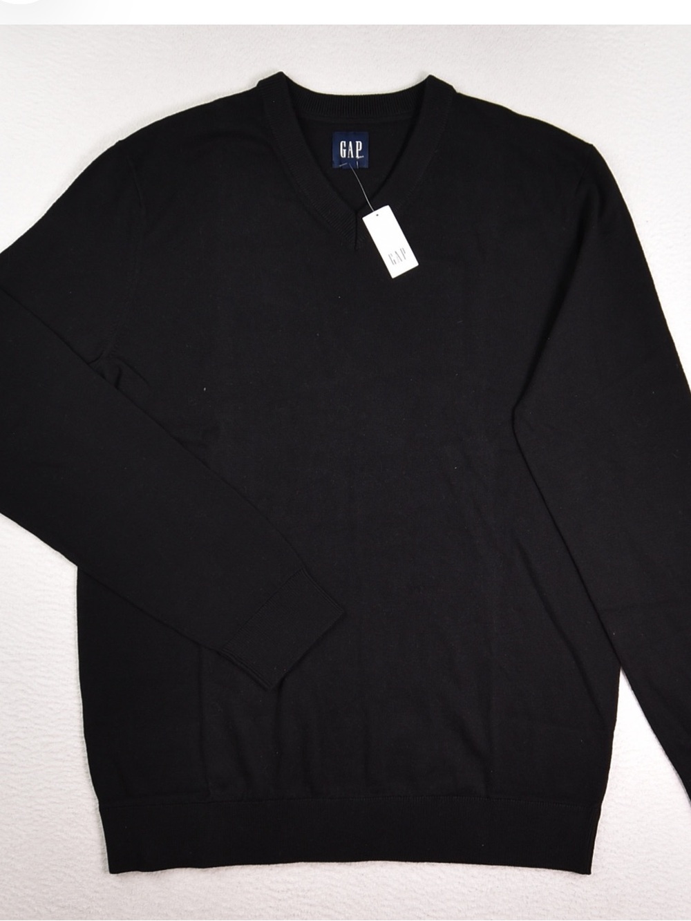 Gap Men’s Black Pima Cotton V-Neck Sweater Large Classic Lightweight Knit